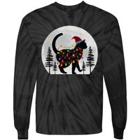 Black Cat Christmas Santa Hat Meowy Cats Tie-Dye Long Sleeve Shirt