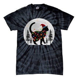 Black Cat Christmas Santa Hat Meowy Cats Tie-Dye T-Shirt