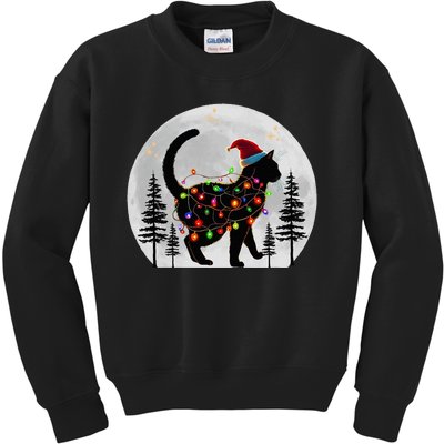 Black Cat Christmas Santa Hat Meowy Cats Kids Sweatshirt