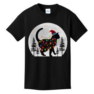 Black Cat Christmas Santa Hat Meowy Cats Kids T-Shirt