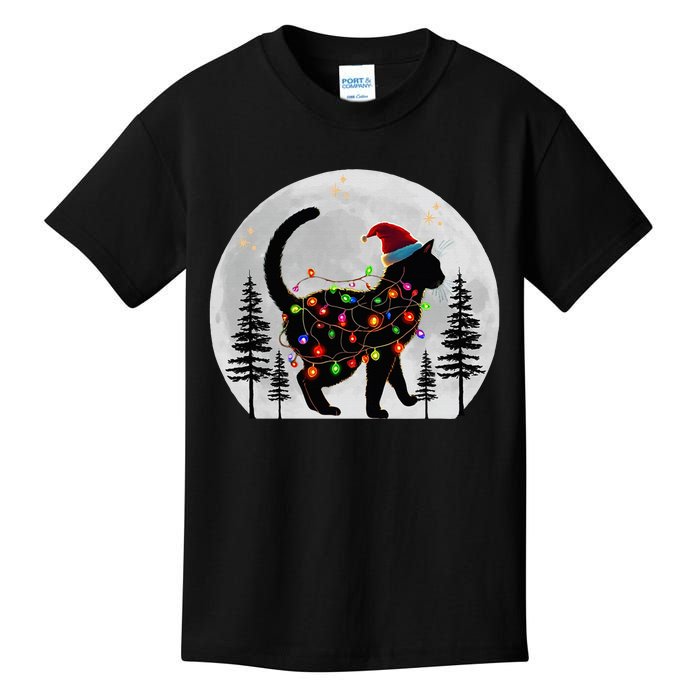 Black Cat Christmas Santa Hat Meowy Cats Kids T-Shirt