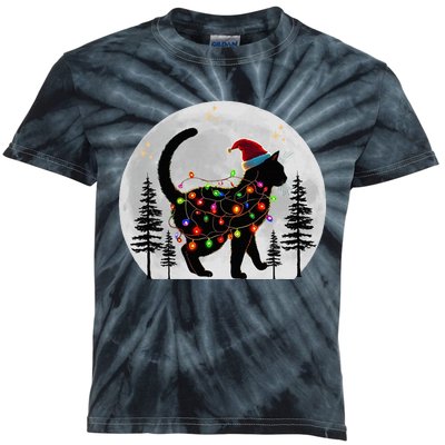 Black Cat Christmas Santa Hat Meowy Cats Kids Tie-Dye T-Shirt