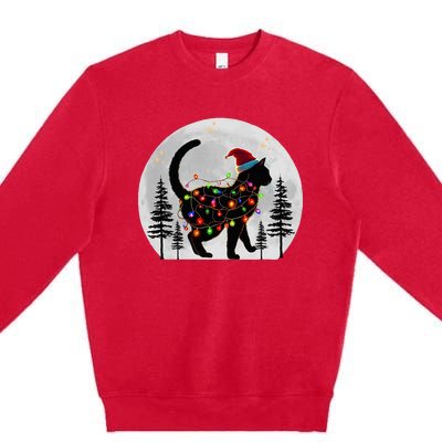 Black Cat Christmas Santa Hat Meowy Cats Premium Crewneck Sweatshirt