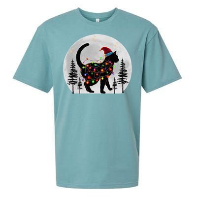 Black Cat Christmas Santa Hat Meowy Cats Sueded Cloud Jersey T-Shirt