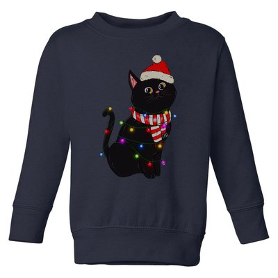 Black Cat christmas light funny cat lover christmas  Toddler Sweatshirt