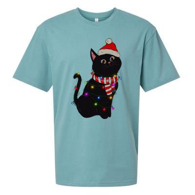 Black Cat christmas light funny cat lover christmas  Sueded Cloud Jersey T-Shirt