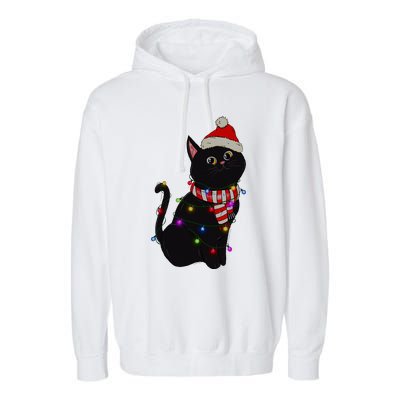 Black Cat christmas light funny cat lover christmas  Garment-Dyed Fleece Hoodie