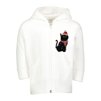 Black Cat christmas light funny cat lover christmas  Toddler Zip Fleece Hoodie