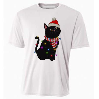 Black Cat christmas light funny cat lover christmas  Cooling Performance Crew T-Shirt