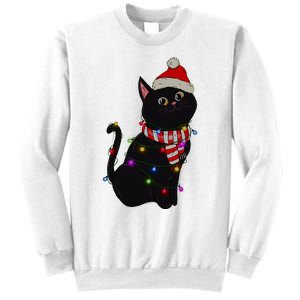 Black Cat christmas light funny cat lover christmas  Sweatshirt