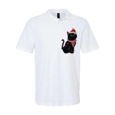 Black Cat christmas light funny cat lover christmas  Softstyle Adult Sport Polo