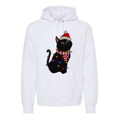 Black Cat christmas light funny cat lover christmas  Premium Hoodie