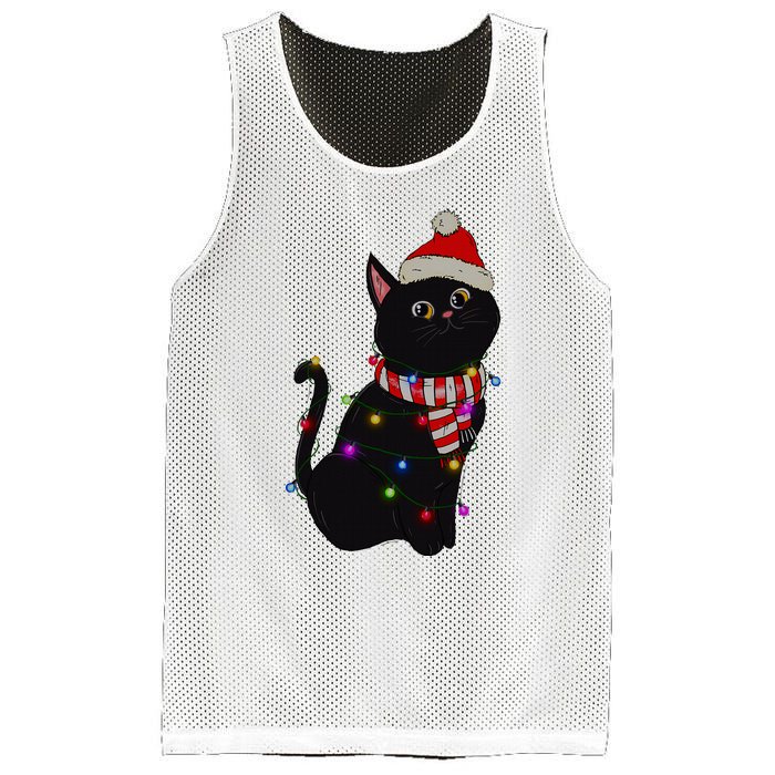 Black Cat christmas light funny cat lover christmas  Mesh Reversible Basketball Jersey Tank