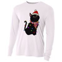 Black Cat christmas light funny cat lover christmas  Cooling Performance Long Sleeve Crew