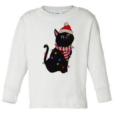 Black Cat christmas light funny cat lover christmas  Toddler Long Sleeve Shirt