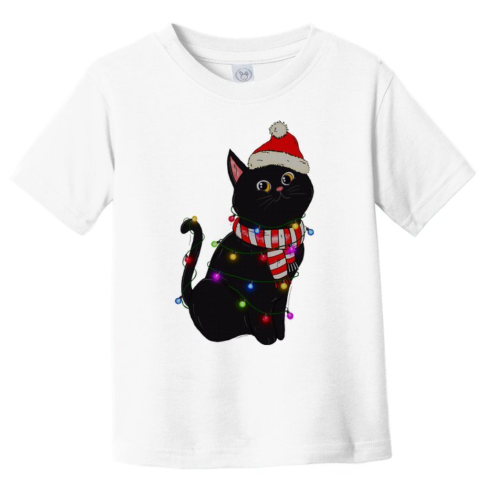 Black Cat christmas light funny cat lover christmas  Toddler T-Shirt