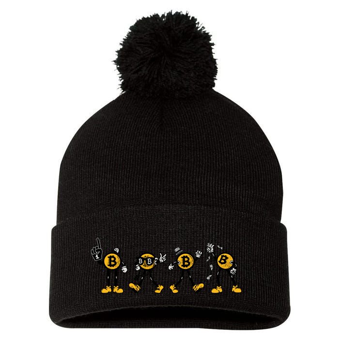 Bitcoin Cartoon Characters Pom Pom 12in Knit Beanie