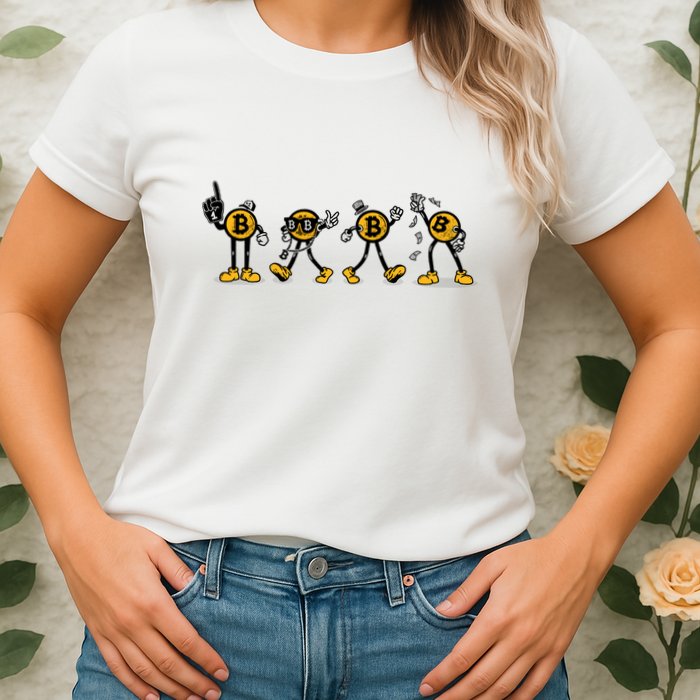 Bitcoin Cartoon Characters Womens T-Shirt