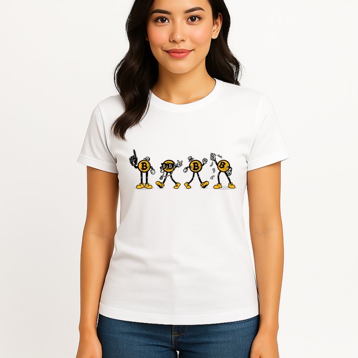 Bitcoin Cartoon Characters Womens T-Shirt
