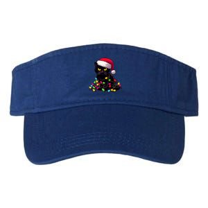 Black Cat Christmas Lights Funny Cat Lover Xmas Santa Claus Funny Gift Valucap Bio-Washed Visor