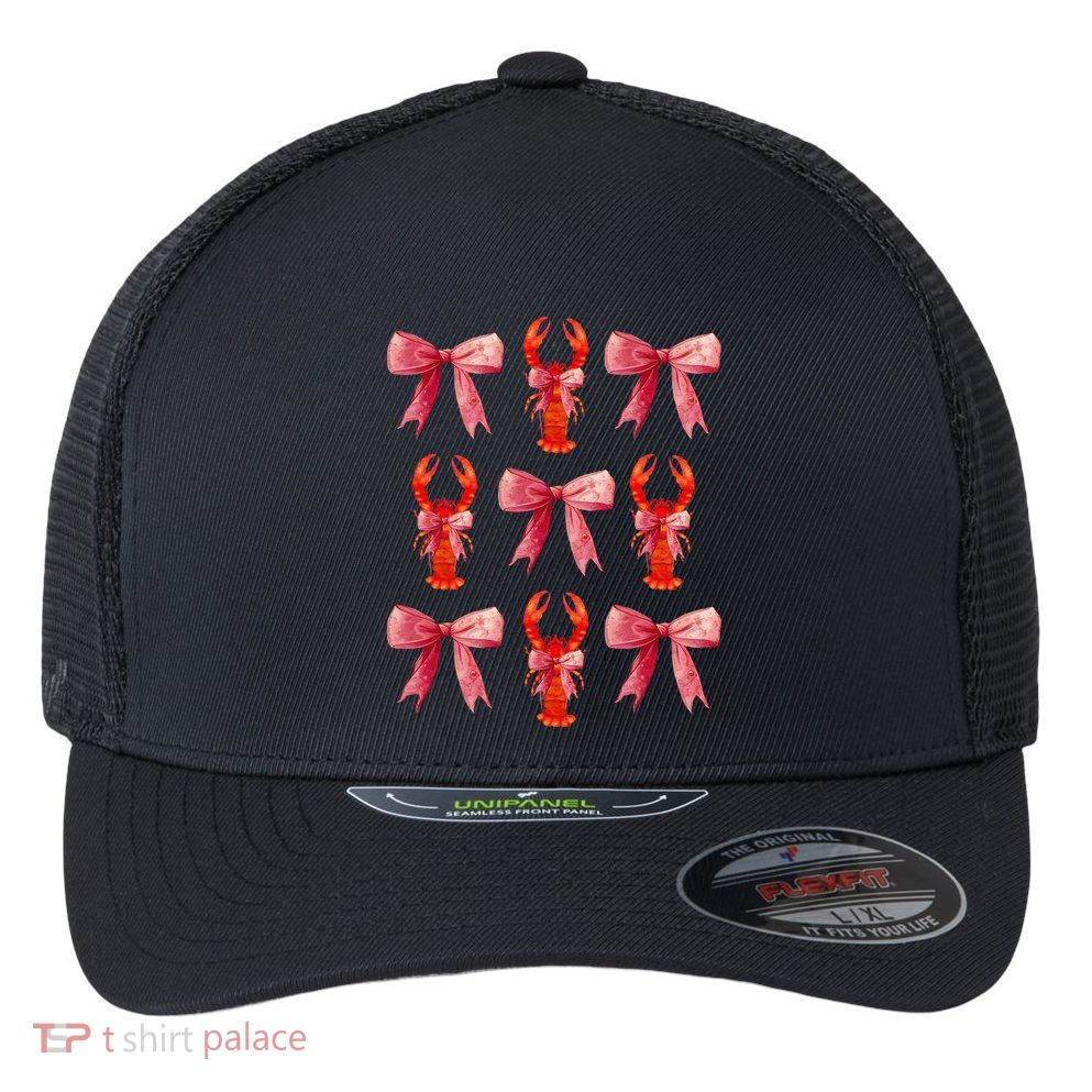 Bow Cute Coquette Crawfish Flexfit Unipanel Trucker Cap