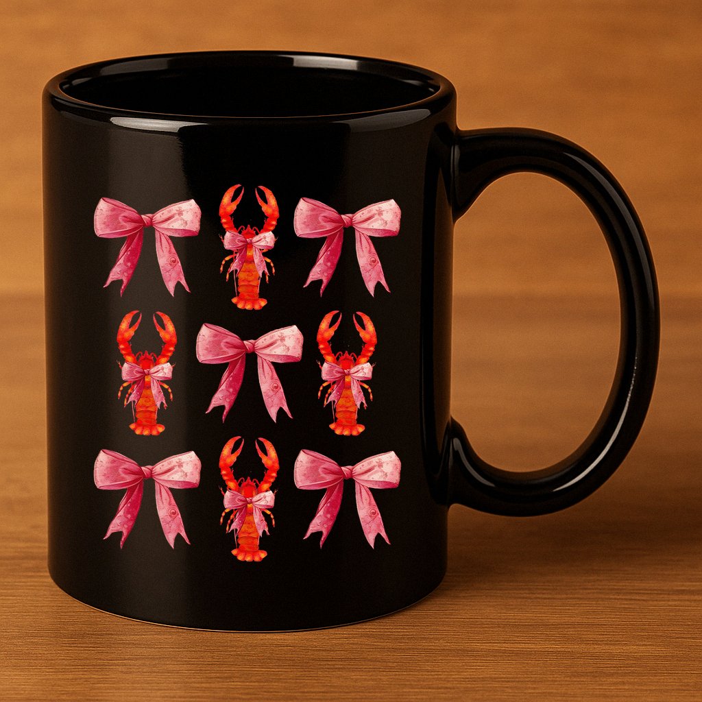 Bow Cute Coquette Crawfish 11oz C Handle Ceramic Mug