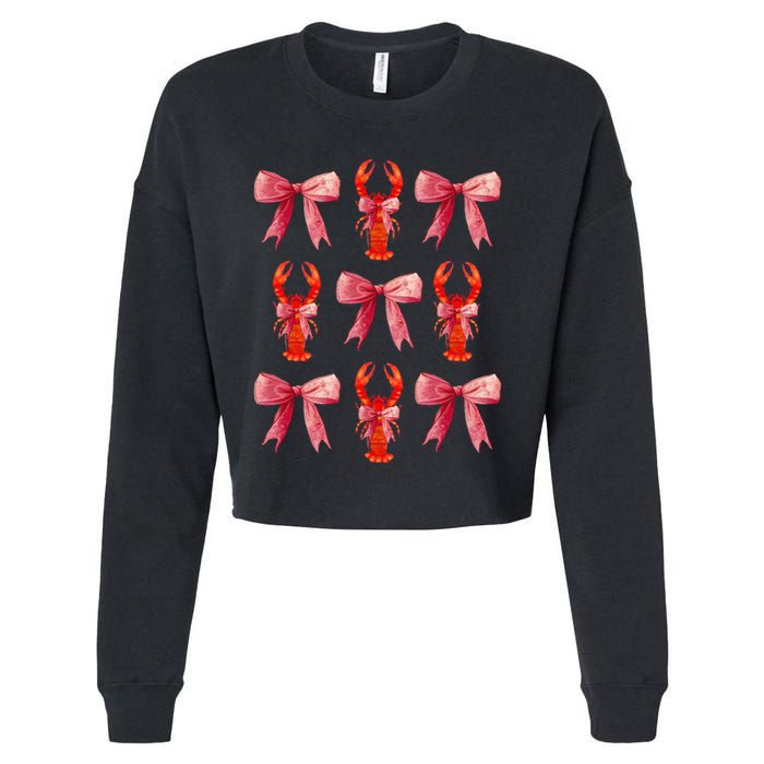 Bow Cute Coquette Crawfish Cropped Pullover Crew