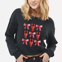 Bow Cute Coquette Crawfish Cropped Pullover Crew