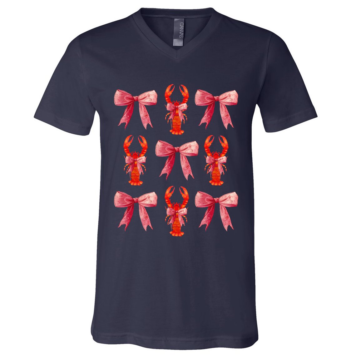 Bow Cute Coquette Crawfish V-Neck T-Shirt