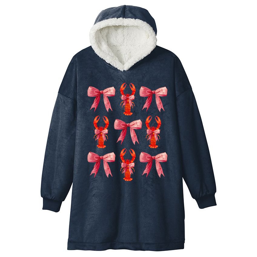 Bow Cute Coquette Crawfish Hooded Wearable Blanket