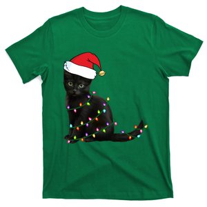 Black Cat Christmas Lights T-Shirt