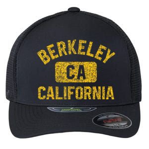 Berkeley CA California Gym Style Distressed Amber Print Flexfit Unipanel Trucker Cap