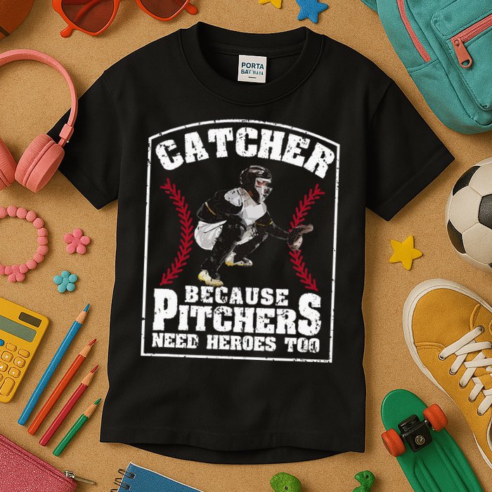 Baseball Catchers Catcher Because Pitchers Need Heroes Too Kids T-Shirt