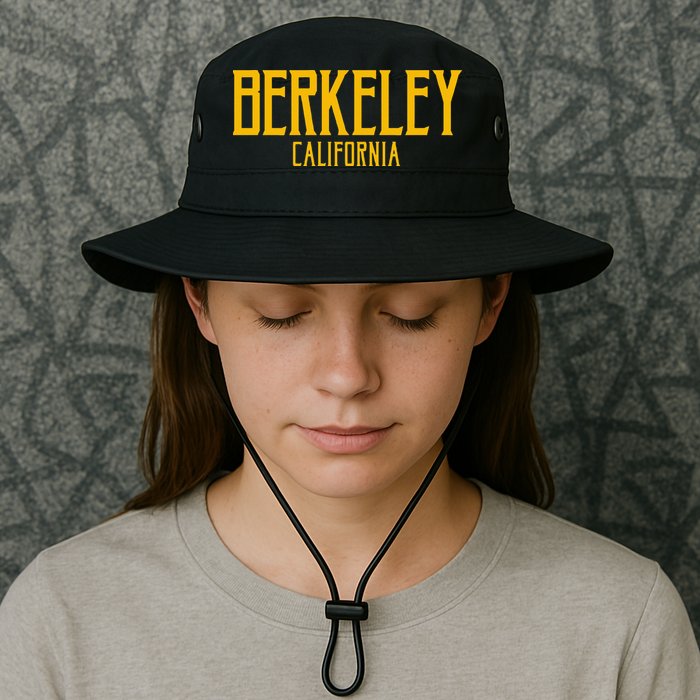 Berkeley California CA Vintage Text Amber Print Bucket Hat
