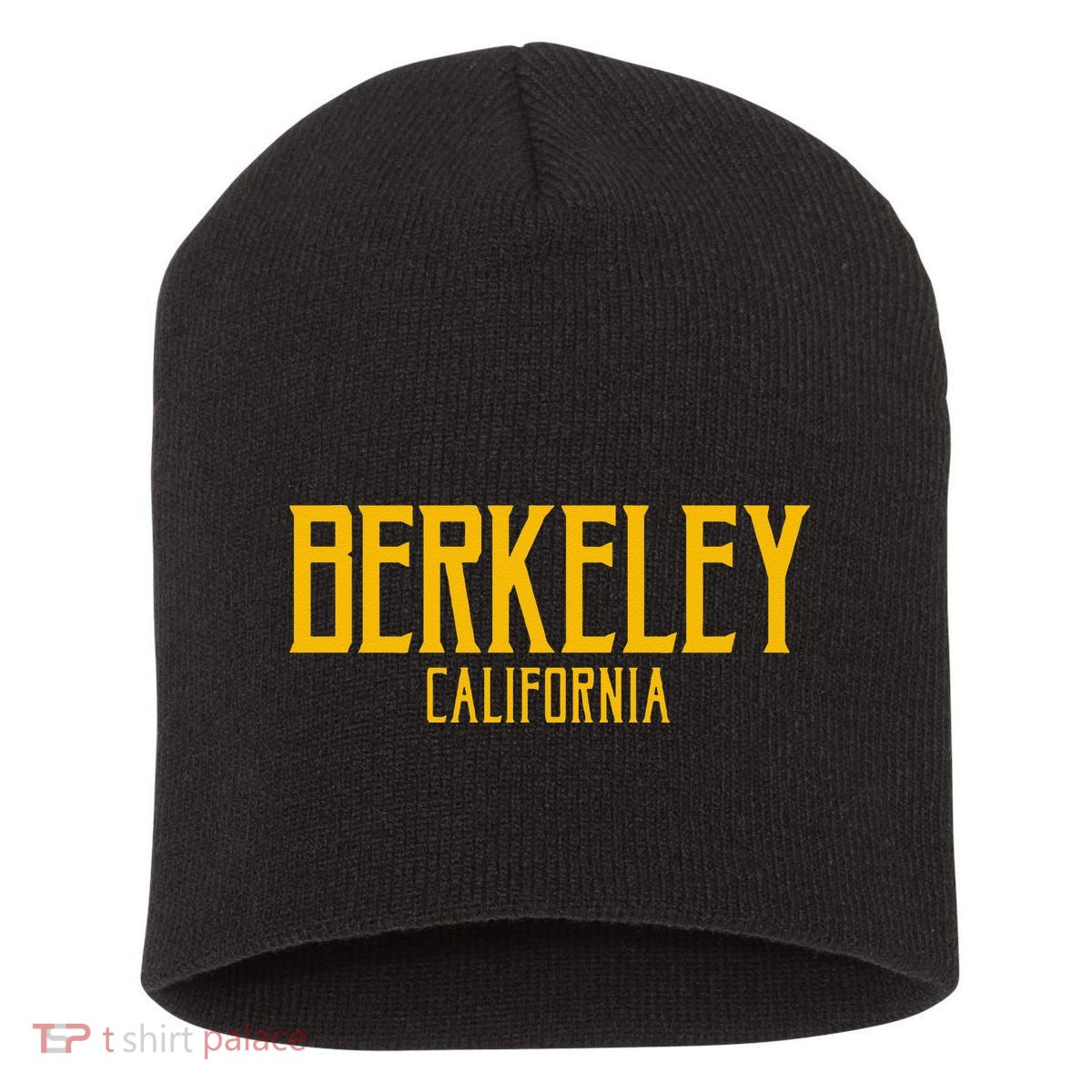 Berkeley California CA Vintage Text Amber Print Short Acrylic Beanie