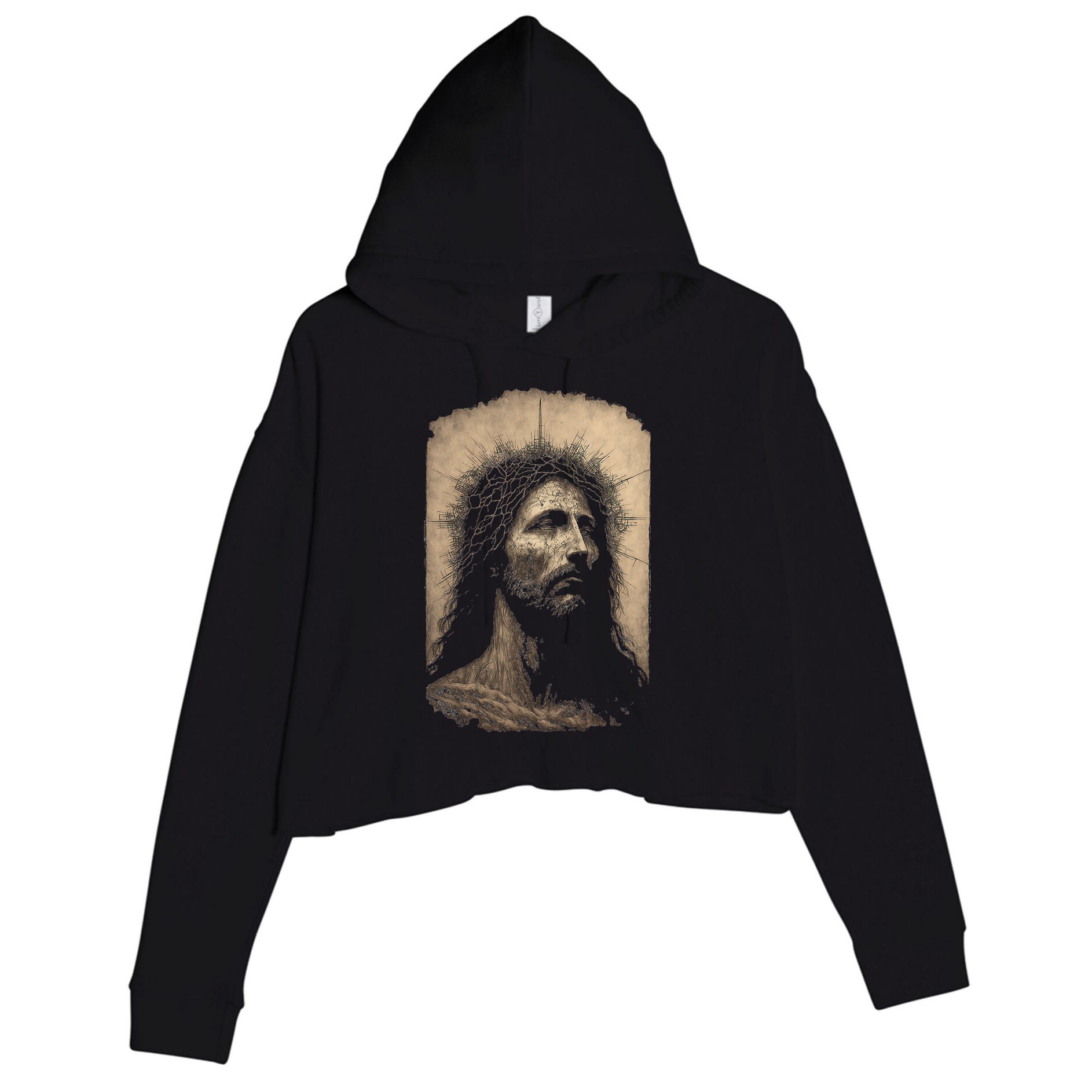 Biblical Christ Catholic Jesus Shroud of Turin Aesthetic Crop Fleece Hoodie