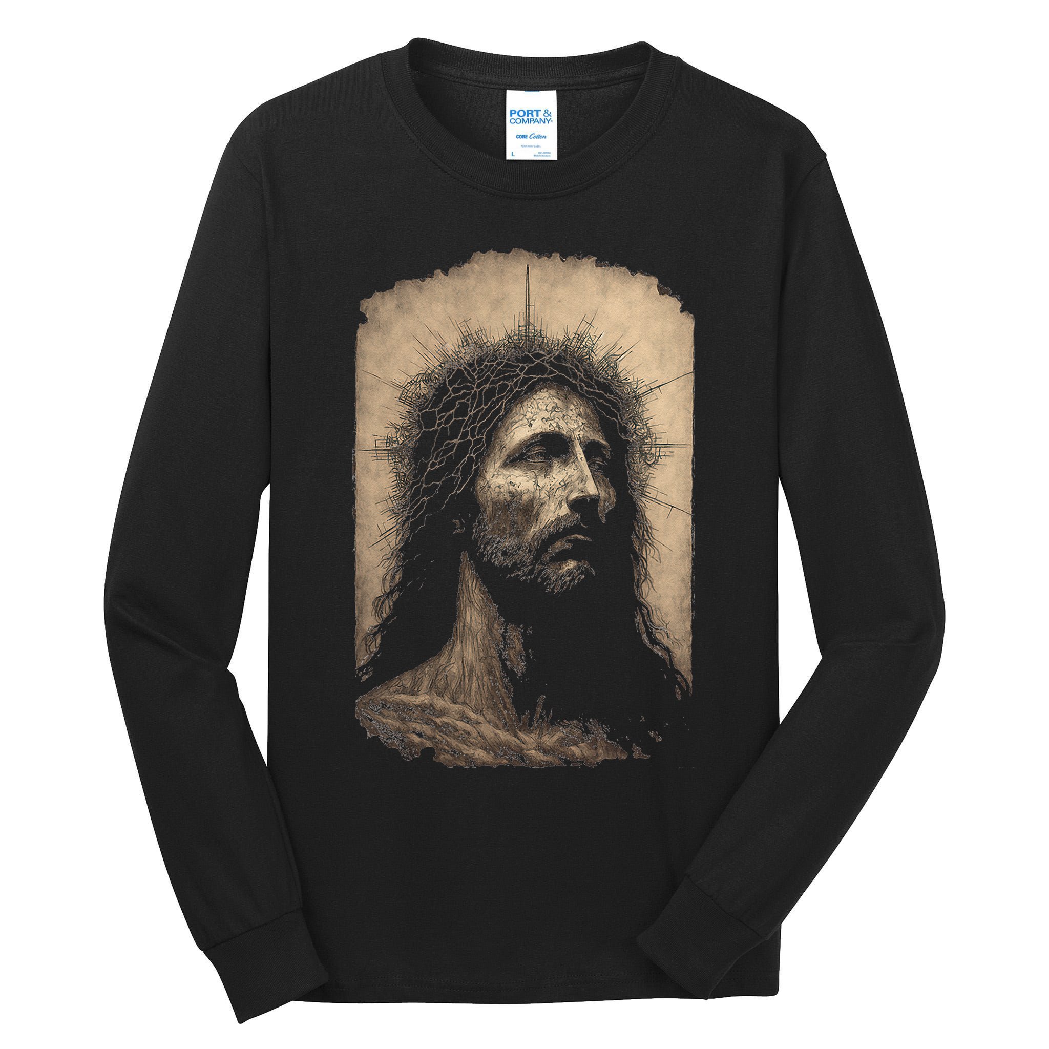 Biblical Christ Catholic Jesus Shroud of Turin Aesthetic Tall Long Sleeve T-Shirt