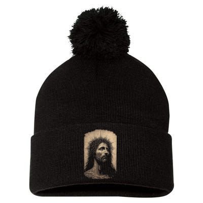 Biblical Christ Catholic Jesus Shroud of Turin Aesthetic Pom Pom 12in Knit Beanie