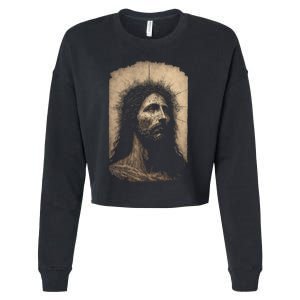 Biblical Christ Catholic Jesus Shroud of Turin Aesthetic Cropped Pullover Crew