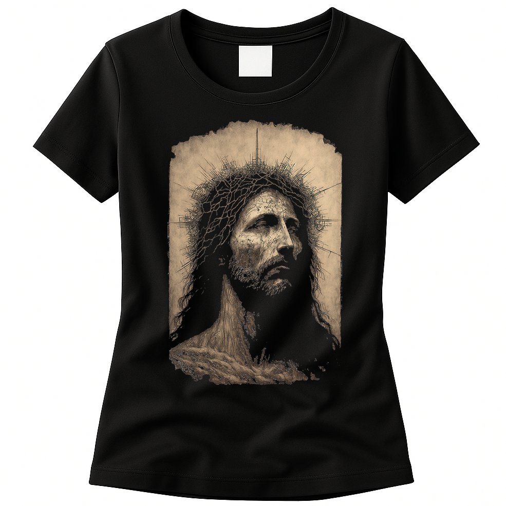 Biblical Christ Catholic Jesus Shroud of Turin Aesthetic Womens T-Shirt
