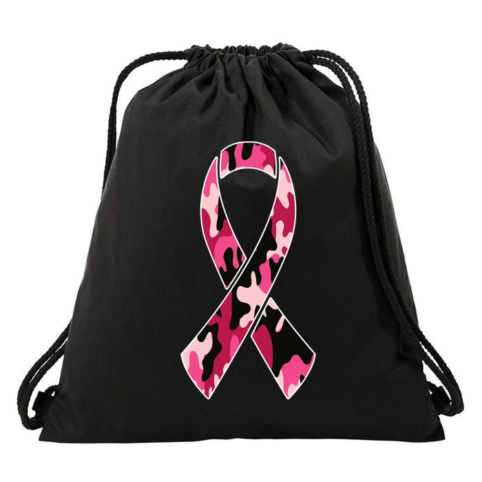 Beast Cancer Camo Ribbon Drawstring Bag
