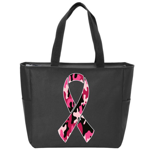 Beast Cancer Camo Ribbon Zip Tote Bag