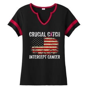 Breast Cancer Crucial A Catch Intercept Cancer Us Flag Ladies Halftime Notch Neck Tee