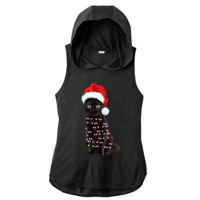 Black Cat Christmas Lights Cat Lover Christmas Gift Ladies PosiCharge Tri-Blend Wicking Draft Hoodie Tank