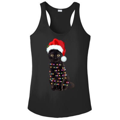 Black Cat Christmas Lights Cat Lover Christmas Gift Ladies PosiCharge Competitor Racerback Tank