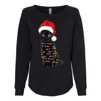 Black Cat Christmas Lights Cat Lover Christmas Gift Womens California Wash Sweatshirt