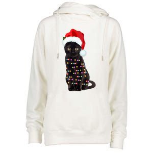 Black Cat Christmas Lights Cat Lover Christmas Gift Womens Funnel Neck Pullover Hood