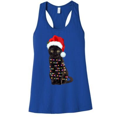 Black Cat Christmas Lights Cat Lover Christmas Gift Women's Racerback Tank