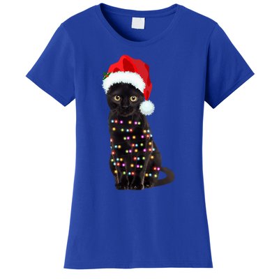 Black Cat Christmas Lights Cat Lover Christmas Gift Women's T-Shirt