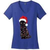 Black Cat Christmas Lights Cat Lover Christmas Gift Women's V-Neck T-Shirt